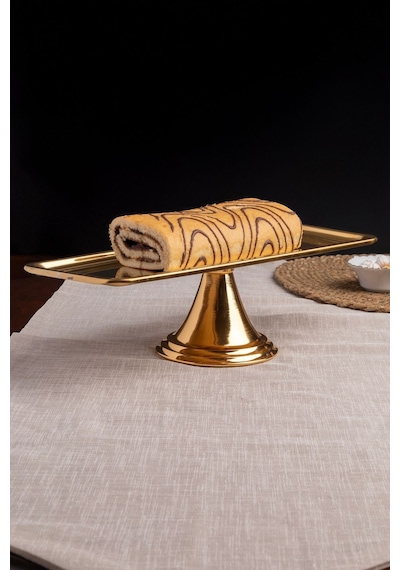 Gold Dikdörtgen, Ayaklı Şık Kek, Pasta, Kurabiye Ve Tatlı Servis Sunum Standı Gold