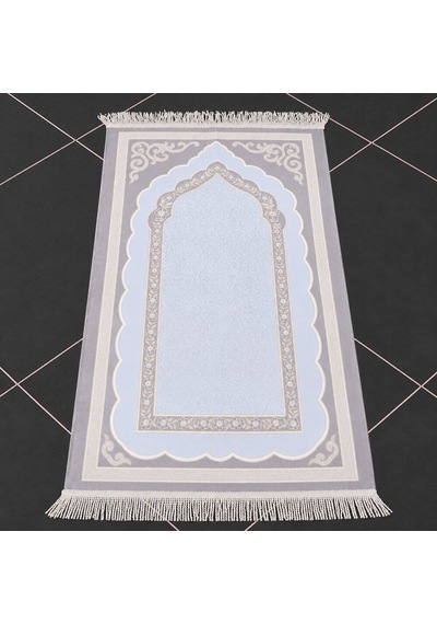 Tesbihane Kişiye Özel Nakış İşlemeli Hediyelik Seccade - Saten Kumaş - Papatya Motifli Gümüş