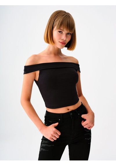 LOFT Crop Kadın Tshirt K.kol Lf2038361 Q1.v1 Siyah