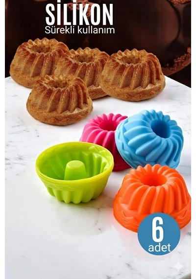 Silikon Göbekli Muffin Cupcake Kalıbı - Sürekli Kullanım Muffin Kek Kalıbı 6 Adet Çok Renkli
