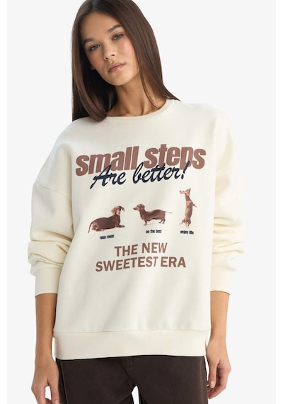 Defacto Coool Oversize Geniş Kalıp Bisiklet Yaka Baskılı Sweatshirt G3886ax25wnwt47 Beyaz-wt47