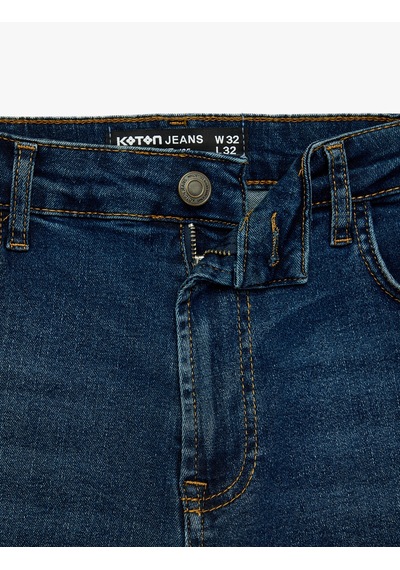 Koton Normal Bel Cepli Pamuklu Tapered Fit Jean Pantolon - Joe Jean Orta İndigo 7wam40317nd