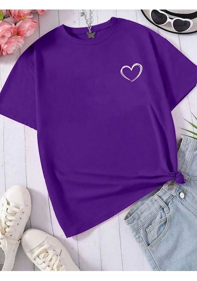 Kozia Outdoors Malkoçbey Kalp Baskili Oversize Unisex Basic T-shirt Mor