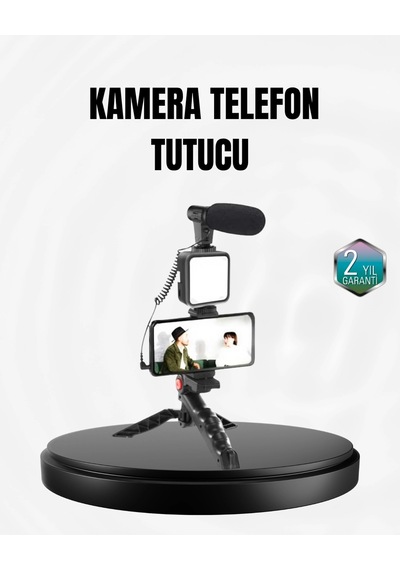 Profesyonel Vlog Çekim Kiti Led Işıklı Tripod Mikrofonlu Telefon Seti Çok Renkli