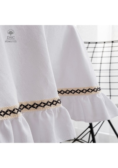 Dnc Home Tekstil Premium Keten Beyaz Fırfırlı Özel Seri Masa Örtüsü Beyaz