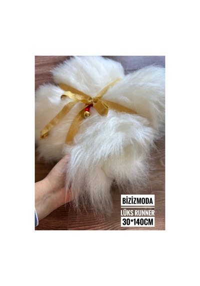 Yılbaşı Lüks Runner Davet Sunumluk Yemek Sofra Sunumluk Runner Peluş 30cmx140cm Beyaz