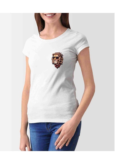 Watercolor Lion With Glasses Kadın Beyaz Tshirt