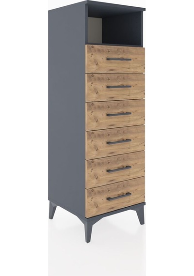 Hyperion Dolap Tek Raflı 6 Çekmeceli 44x44x134 Antrasit-çam Antrasit