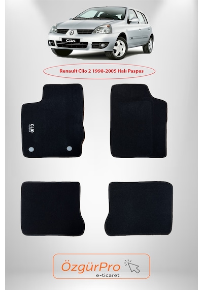 Rizline Renault Clio 2 1998-2005 Klipsli Araca Özel Halı Paspas Siyah