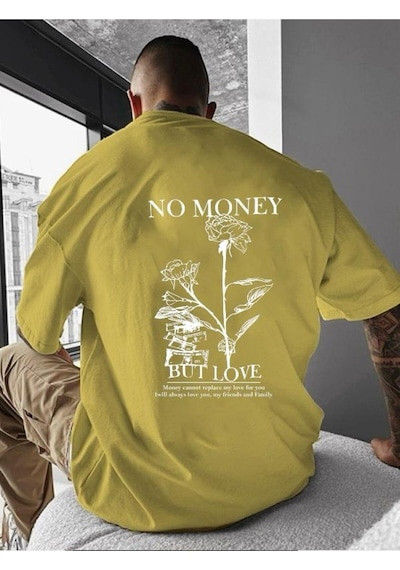No Money Baskılı Oversize Tişört Sari