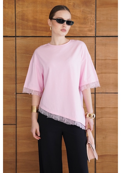 Verymoda Dantel Detaylı Tişört D2956 Pembe