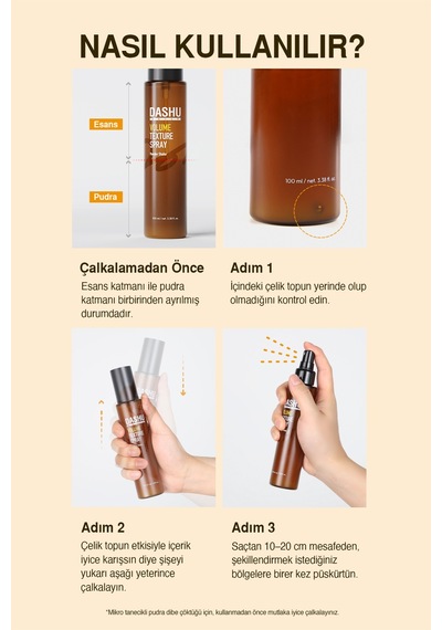 Dökülme Karşıtı Bakım, Yağ Kontrolü Ve Hacim Sağlayan Saç Spreyi Dashu Volume Texture Spray