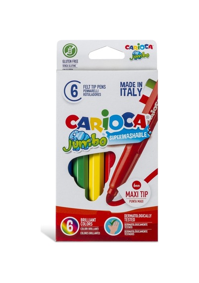 Carioca Jumbo Süper Yıkanabilir Keçeli Boya Kalemi 6'lı Set Çocuklar İçin Güvenli Renkler Karışık