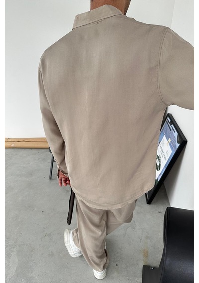 Taş Tensel Kumaş Basic Relaxed Gömlek Taş