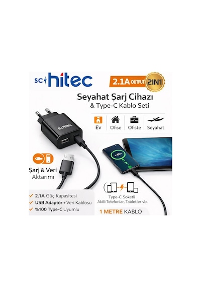 Schitec 70w Usba To Type-c Data Ve Fast Şarj Kablosu 1m Siyah