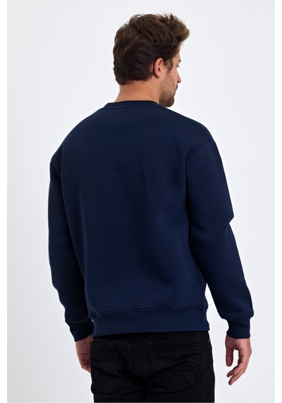 Tarz Cool Erkek Yumuşacık Kumaşlı Regular Fit Yuvarlak Yakalı Sweatshirt Lacivert