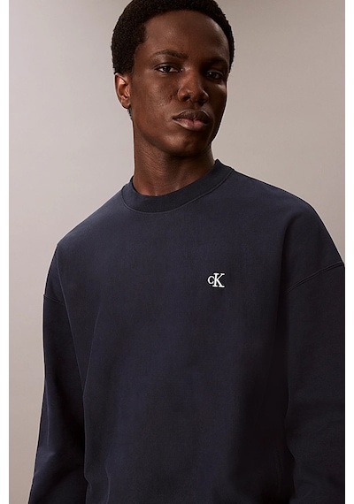 Calvin Klein Erkek Regular Fit Bisiklet Yaka Nakış Logolu Sweatshirt - Lacivert Dark Sapphire