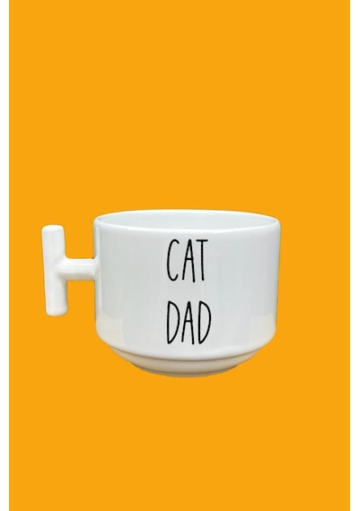 Cat Dad Baskılı T Kupa Beyaz