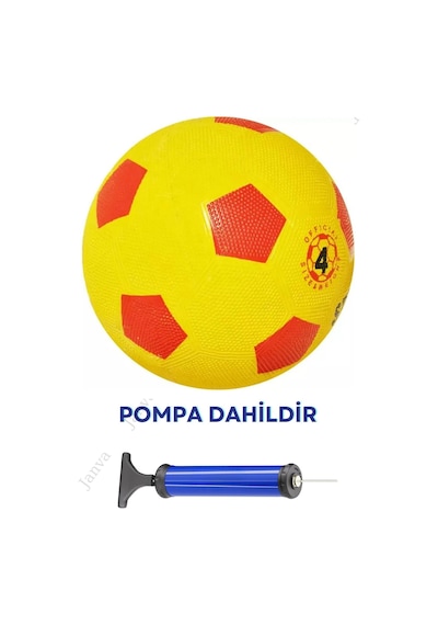 Janva Sarı Kırmızı Maç Topu Futbol Topu Kauçuk + Pompa + Şişirme Iğnesi Beyaz