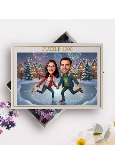 Bk Gift Kişiye Özel Sevgili Yılbaşı Karikatür Tasarımlı 1000 Parça Profesyonel Puzzle-3, 1000 Puzzle, Yeni Yıl Hediyesi, Yılbaşı Hediyesi Kobitmeyenco