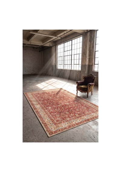 Artloop İstanbul Kırmızı Krem Klasik Eskitme Otantik Desenli Vintage Dokuma Tabanlı Şönil Halı Al 671 Kırmızı - Krem Klasik Eskitme