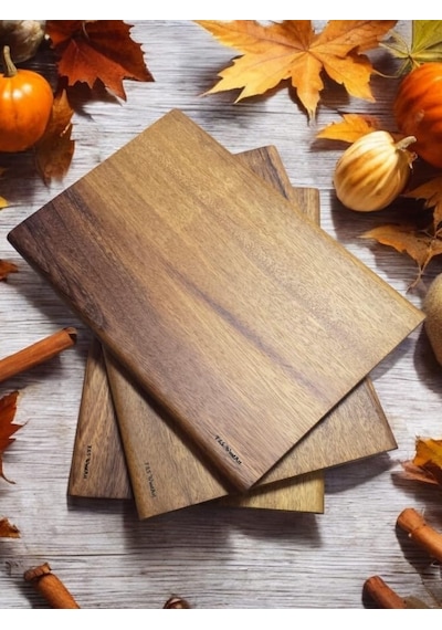 Iroko Tek Parça - Yekpare - Masif Doğal Ağaç Ahşap Büyük Boy 40 X 27,5 Cm Kesme Tahtası Çok Renkli