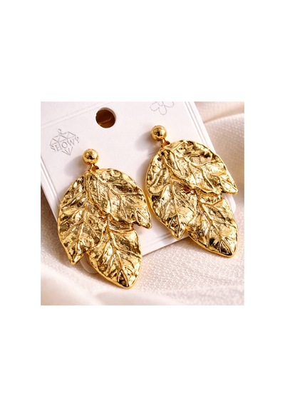 Wleaf Altın Renkli Yaprak Şeklinde Şık Tasarım Gold Küpe