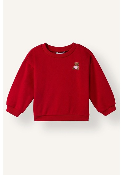 Defacto Bisiklet Yaka Ayıcık Aplikeli Sweatshirt Kız Bebek I1716a526aurd70 Kırmızı-rd70
