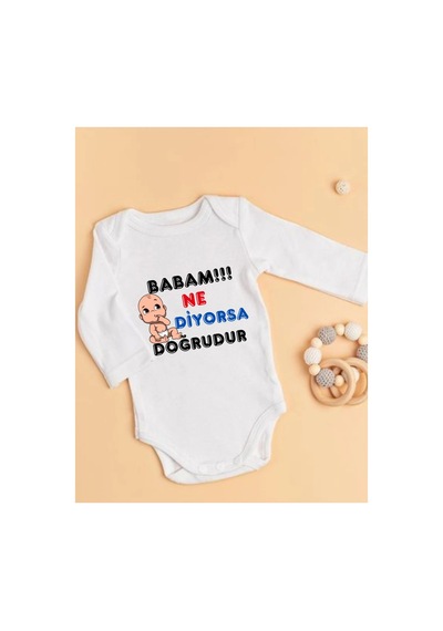 Lupi Baba %100 Pamuklu Yazılı Bebek Zıbını - 23 ekru
