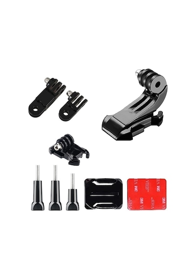 Gplus Bs09kvjh 9 Parça Oval Zemin Kavisli Yüzey Vidalı J-hook Hızlı Tak 3 Yollu Aksiyon Kamera Uyumlu 3m Yapışkanlı Motor Kask Bağlantı Seti Siyah