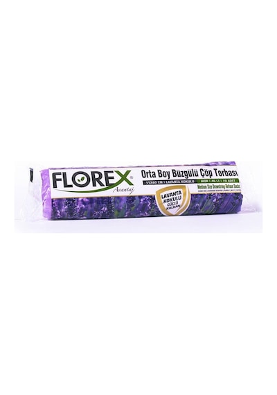Florex Büzgülü Lavanta Kokulu Orta Boy Çöp Torbası 25 Adet Mor 55 x 60 CM