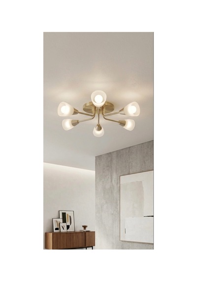 E27 Mat Altın Gold 5 Kollu Modern Avize Opal Beyaz Konik Cam Tavan Avize Salon Oturma Odası Siyah