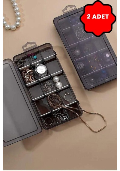 Mithra Life 2 Adet Ayraçlı Askılı Füme Takı Organizer Düzenleyici Kutusu Mıt1148 Füme