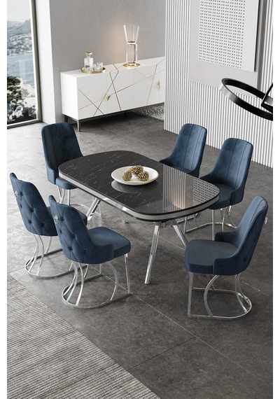 Canisa Epal Serisi 90x168 Lak Panel Siyah Mermer Desen Krom Ayaklı Masa Takımı Ve 6 Antrasit Sandalye Masa Siyah Mermer Desen Sandalye Antrasit Canisa Epal Serisi 90x168 Lak Panel Siyah Mermer Desen Krom Ayaklı Masa Takımı Ve 6 Antrasit Sandalye Masa Siyah Mermer Desen Sandalye Antrasit