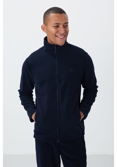 Tommy Life Lacivert Dik Yaka Basic Fermuar Cepli Standart Kalıp Erkek Polar Eşofman Takımı - 85193 Lacivert