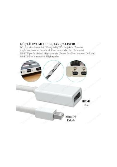 Mini Displayport (Thunderbolt) To Hdmı Dönüştürücü Kablo