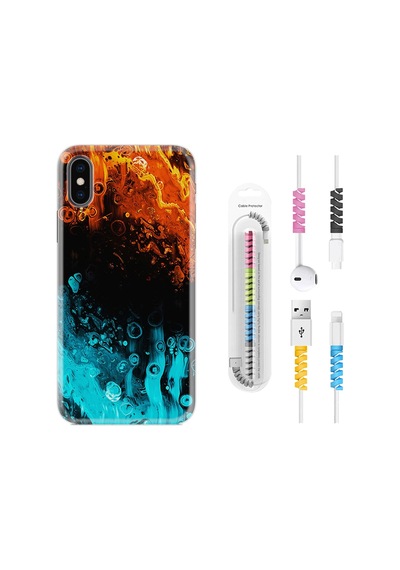 Apple Uyumlu iPhone XS Max Kılıf Kablo Koruyuculu Orange Blue Color 1665