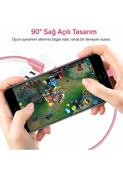 L Tipi 90 Açılı Lightning Şarj Kablosu İphone Uyumlu Naylon Örgülü Dayanıklı Kablo -