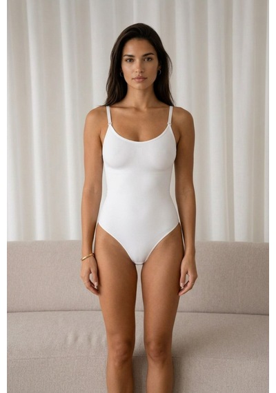 Kadın Kapsız Cırt Cırtlı Düz Desen Beyaz Body