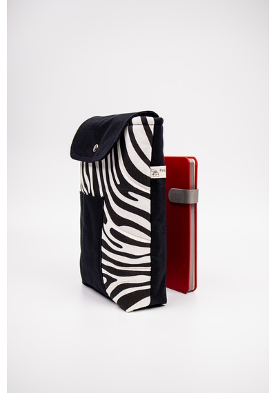Kitap Defter Tablet Çantası Kanvas Zebra Desenli Organizer 25x30 Cm Kılıf