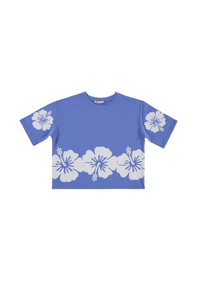 Civil Girls Hibiskus Çiçek Baskılı 10-13 Yaş Tişört - Mavi Koyu Mavi 18K82184326S1