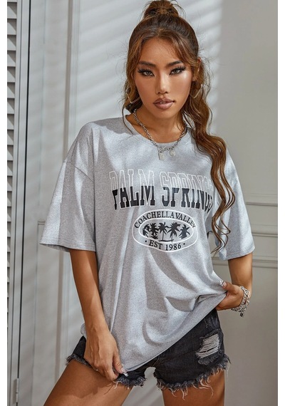Unisex Palm Springs Baskılı T-shirt Gri