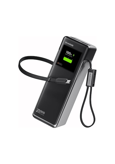 Sharge Hypertower 170w 25000 Mah Dahili Kablolu Akıllı Ekranlı Powerbank Taşınabilir Hızlı Şarj Cihazı Gri