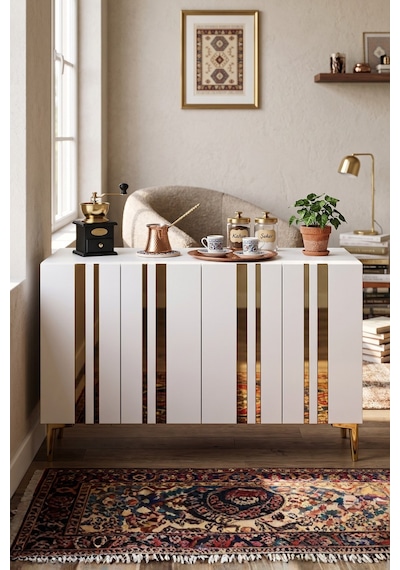 Ka1230bg Mia120 Konsol, Kahve Köşesi Ve Tv Sehpası, Çok Amaçlı Dolap Beyaz - Gold 120cm Ka1230bg Mia120 Konsol, Kahve Köşesi Ve Tv Sehpası, Çok Amaçlı Dolap Beyaz - Gold 120cm