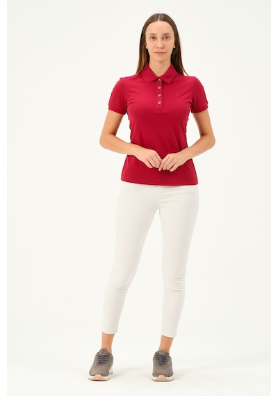 Msw Kadın Kısa Kollu Regular Fit Polo Yaka T-shirt Açık Bordo