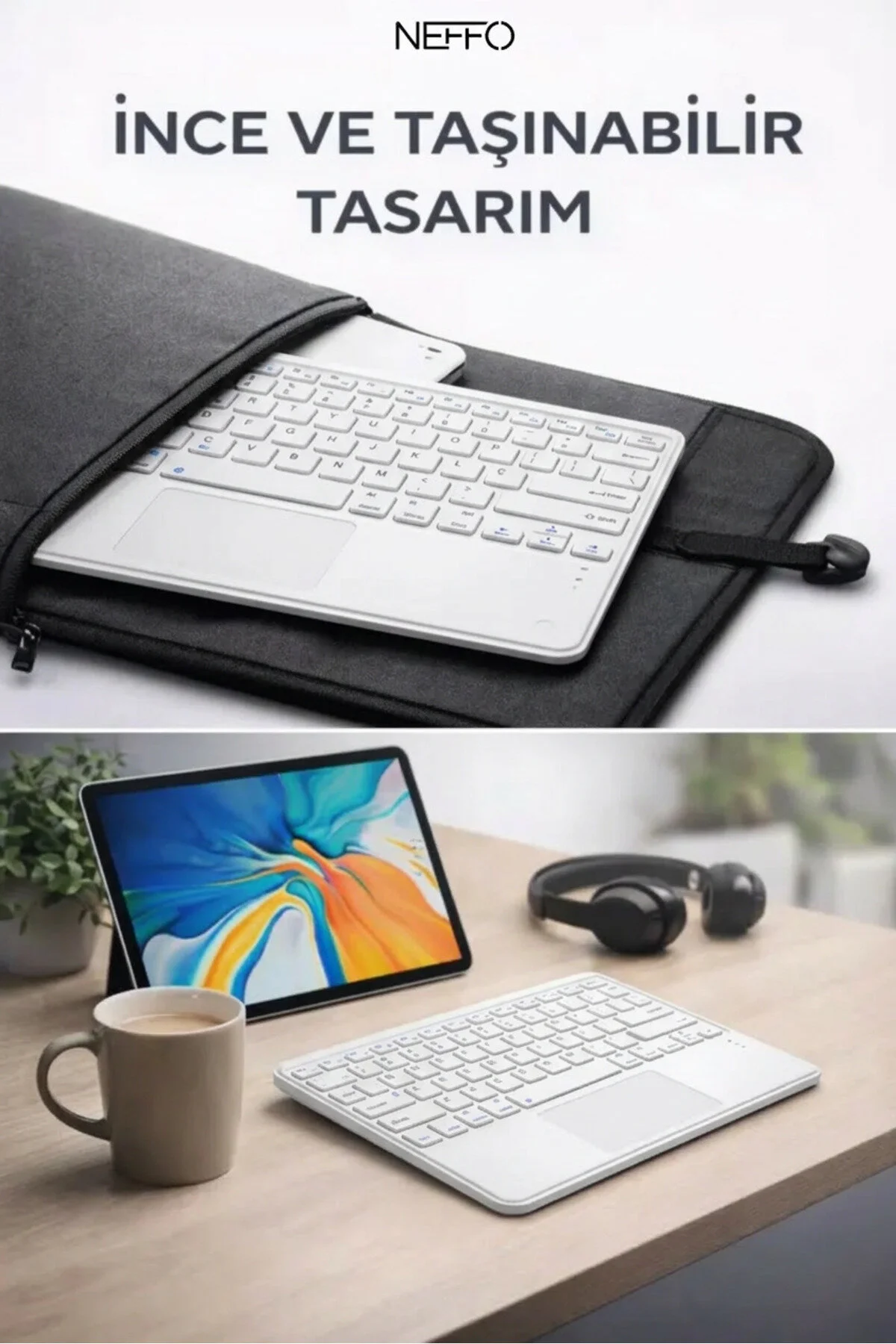 Touchpadli Kablosuz Klavye Sessiz Tuş Bilgisayar Tablet