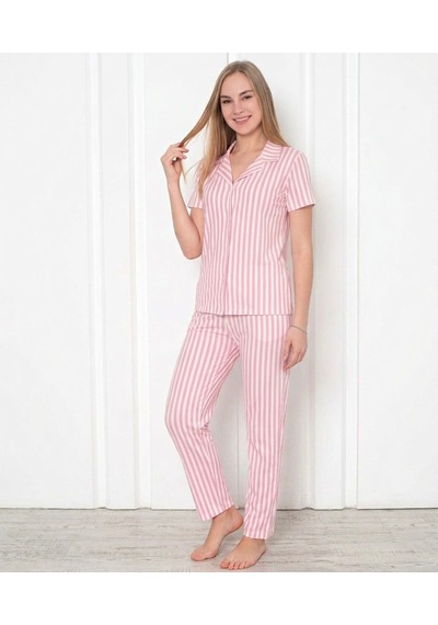 Oreiro Kadın Pembe Çizgili Bambu Pijama Takımı - Düğmeli Gömlek Yaka Uzun Kollu Ev Giyimi Seti Beyaz - Pembe Oreiro Kadın Pembe Çizgili Bambu Pijama Takımı - Düğmeli Gömlek Yaka Uzun Kollu Ev Giyimi Seti Beyaz - Pembe