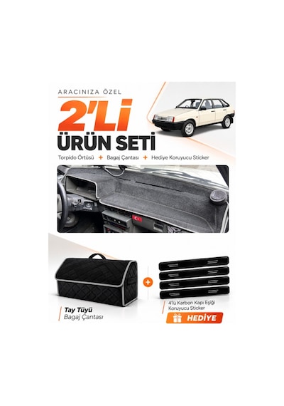 E-biz Lada Samara Karbiratörlü 1984-1999 Uyumlu Torpido + Tay Tüyü Çanta - Siyah-gri - Ld003