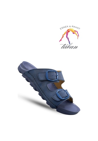 Sermoda Kadın Terlik Esnek Anatomik Tabanlı Ayarlanabilir Çift Tokalı Kadın Terlik Mavi