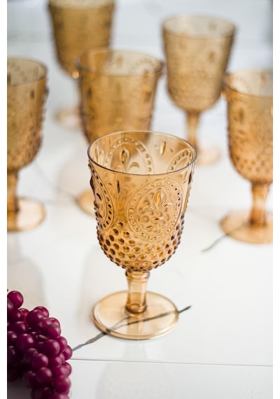 Akrilik Bal 6'lı Kadeh & Su Meşrubat Kahve Yanı Bardağı 450 Ml Cam Değildir Bal